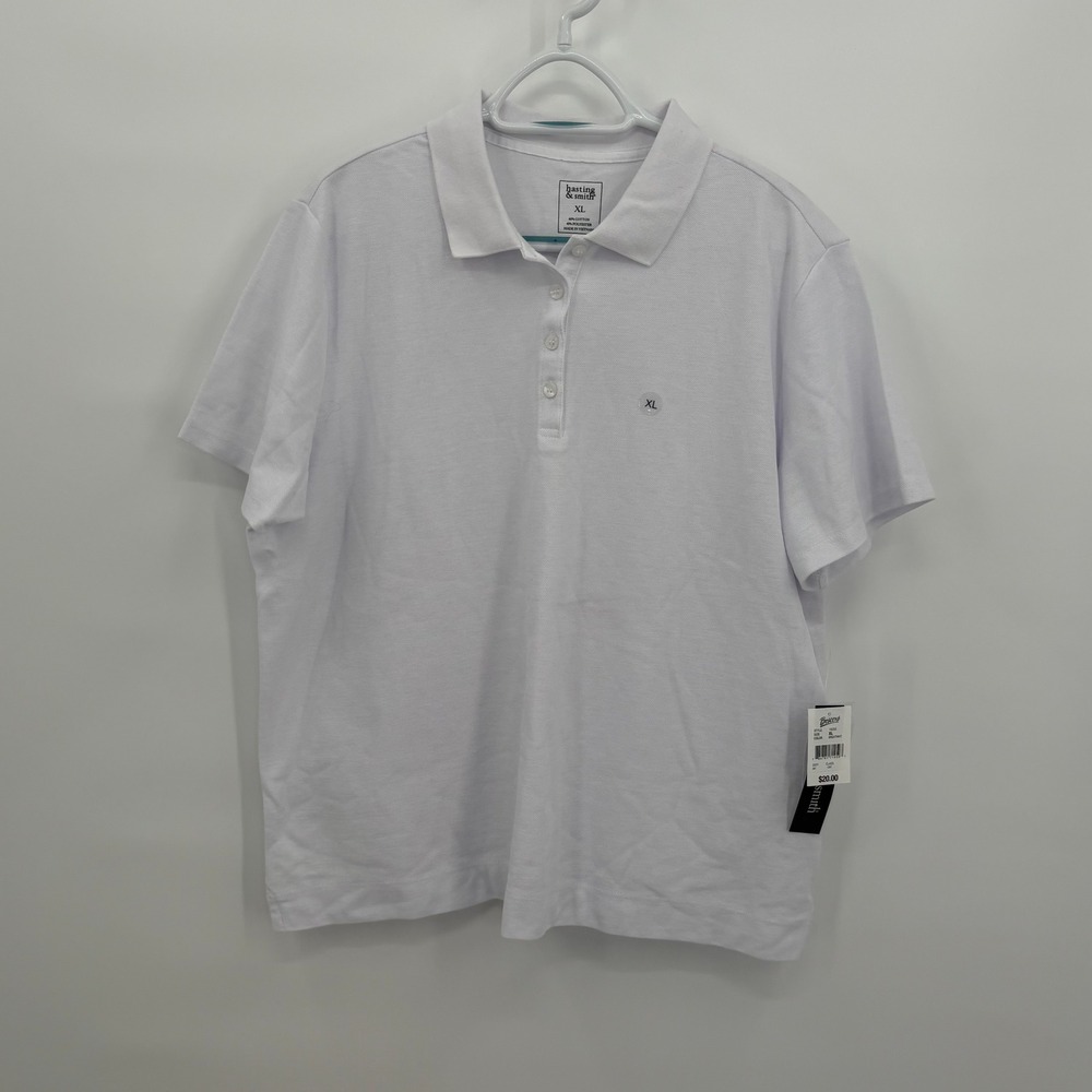 Hasting & Smith Womens White Short Sleeve Polo Shirt XL NWT 1925S Pique Knit